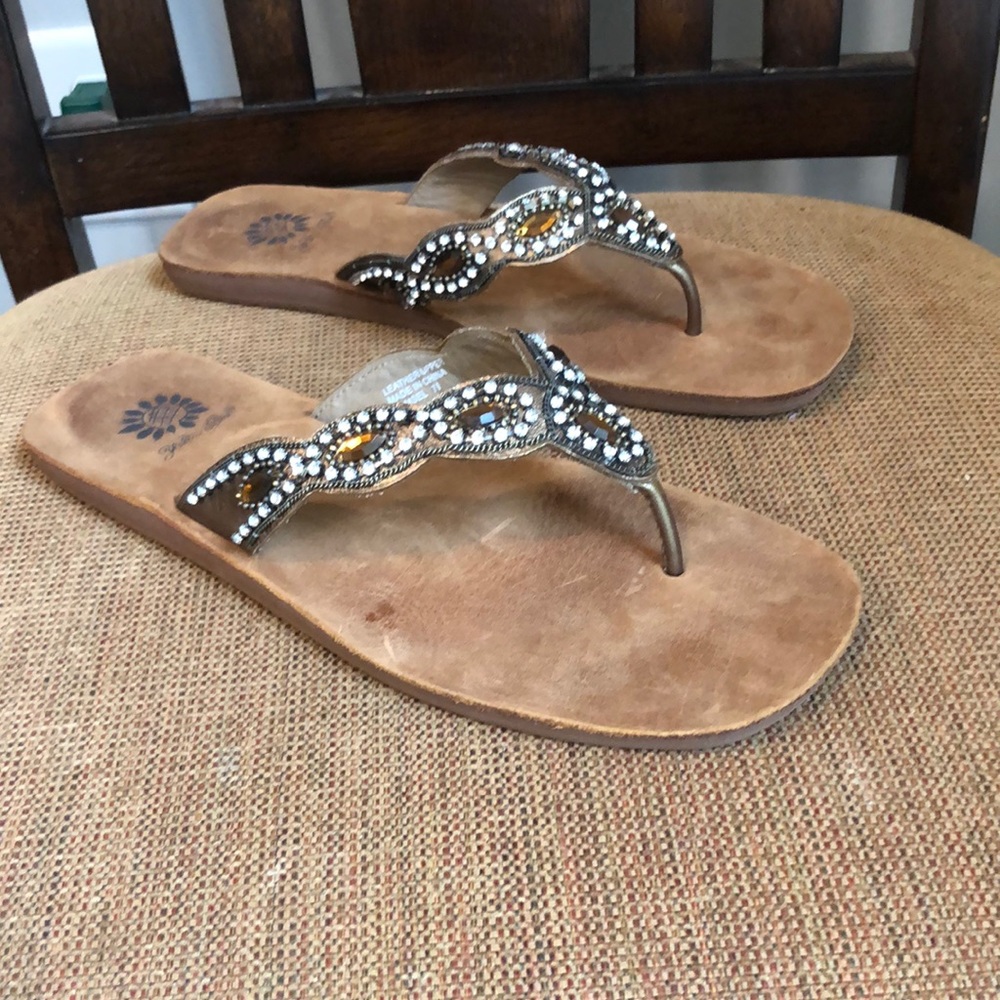 Yellow Box Rhinestone Leather flip flops